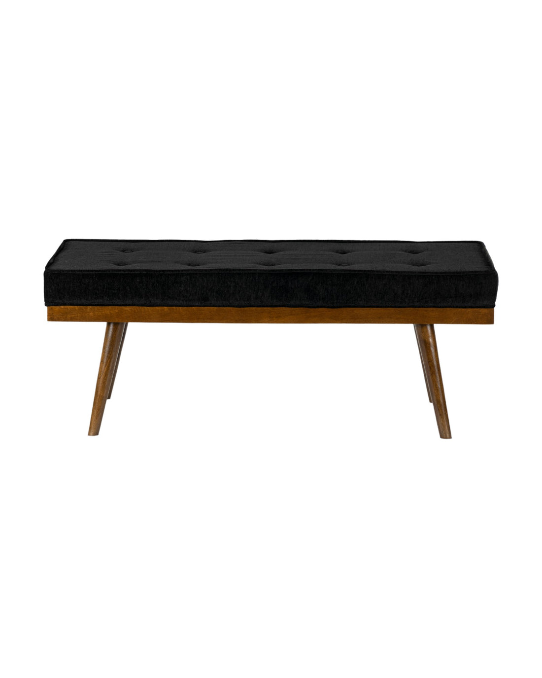 Mid-Century Modern Upholstered Bench with Walnut Legs