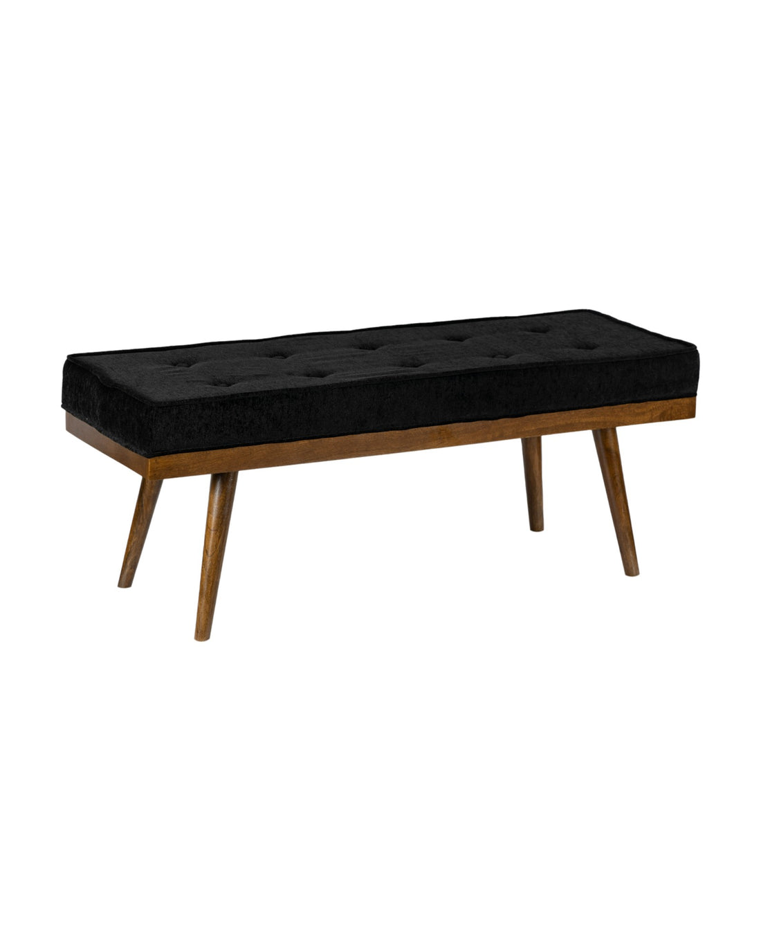 Mid-Century Modern Upholstered Bench with Walnut Legs