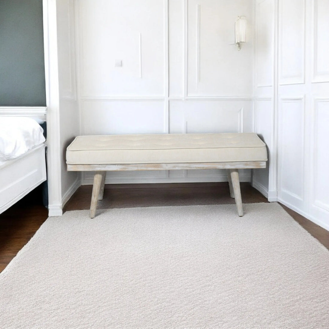 The Capella Mango Wood Bench with Whitewashed Finish