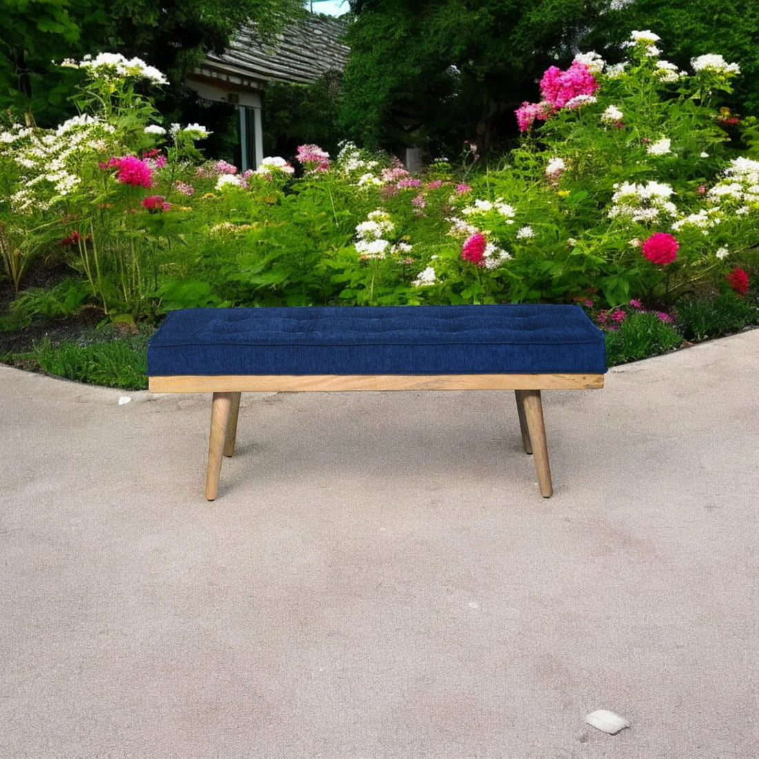 The Capella Blue Mango Wood Bench with Natural Finish