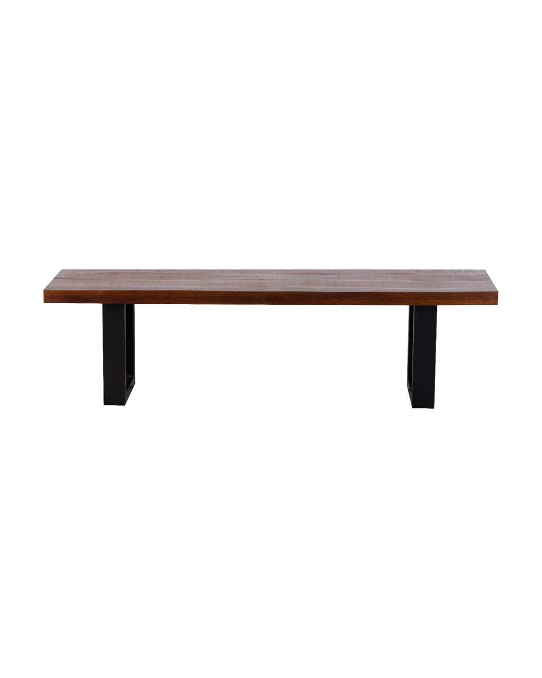 Walnut-Finished Mango Wood Bench with Sturdy Iron Frame