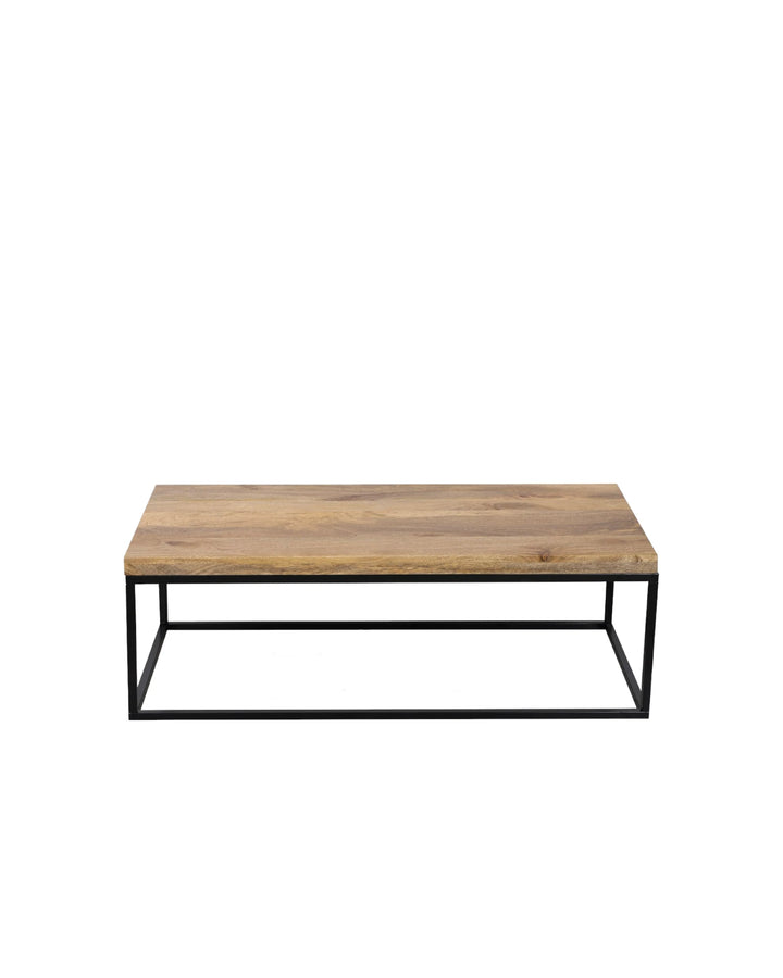 Wooden Top Coffee Table with Black Iron Frame