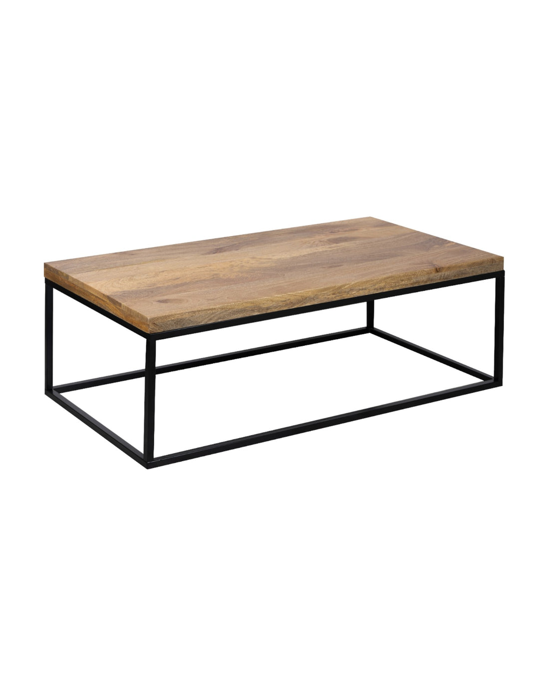 Wooden Top Coffee Table with Black Iron Frame