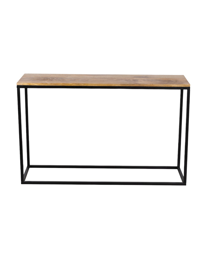 Wooden Top Console Table with Black Iron Frame