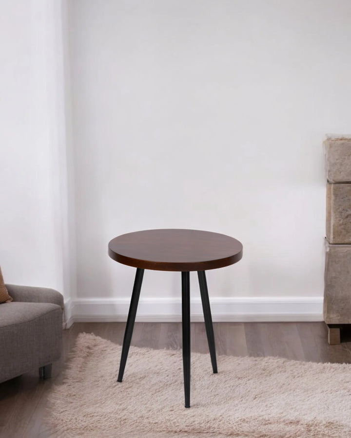 Wooden Walnut Finish Side Table with Iron Legs