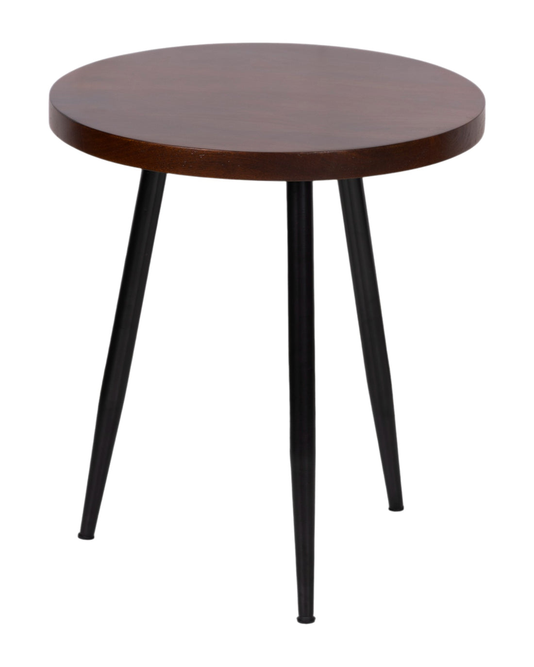 Wooden Walnut Finish Side Table with Iron Legs