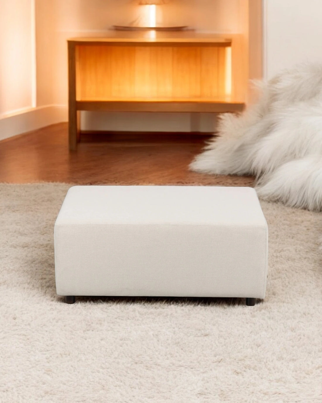 Upholstered Mango White Wood Coffee Table