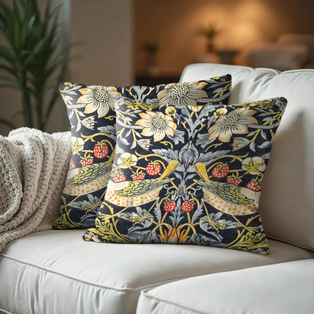 Arts and Crafts with Floral Motifs & Bird Accents Cushion Cover