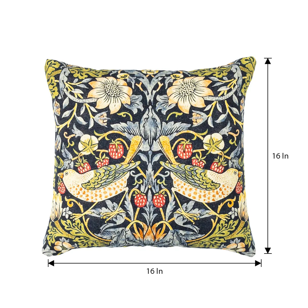 Arts and Crafts with Floral Motifs & Bird Accents Cushion Cover