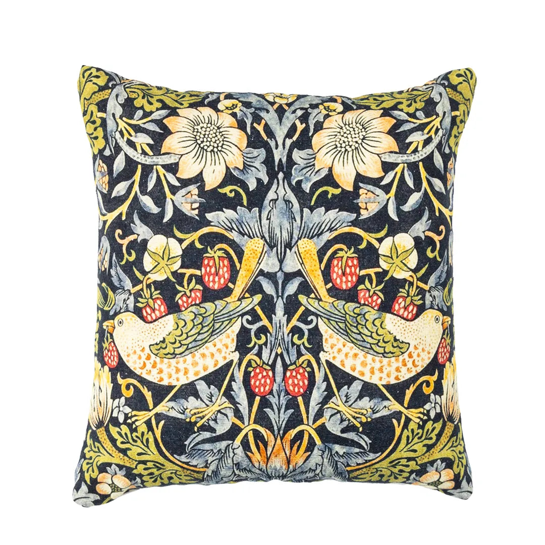 Arts and Crafts with Floral Motifs & Bird Accents Cushion Cover