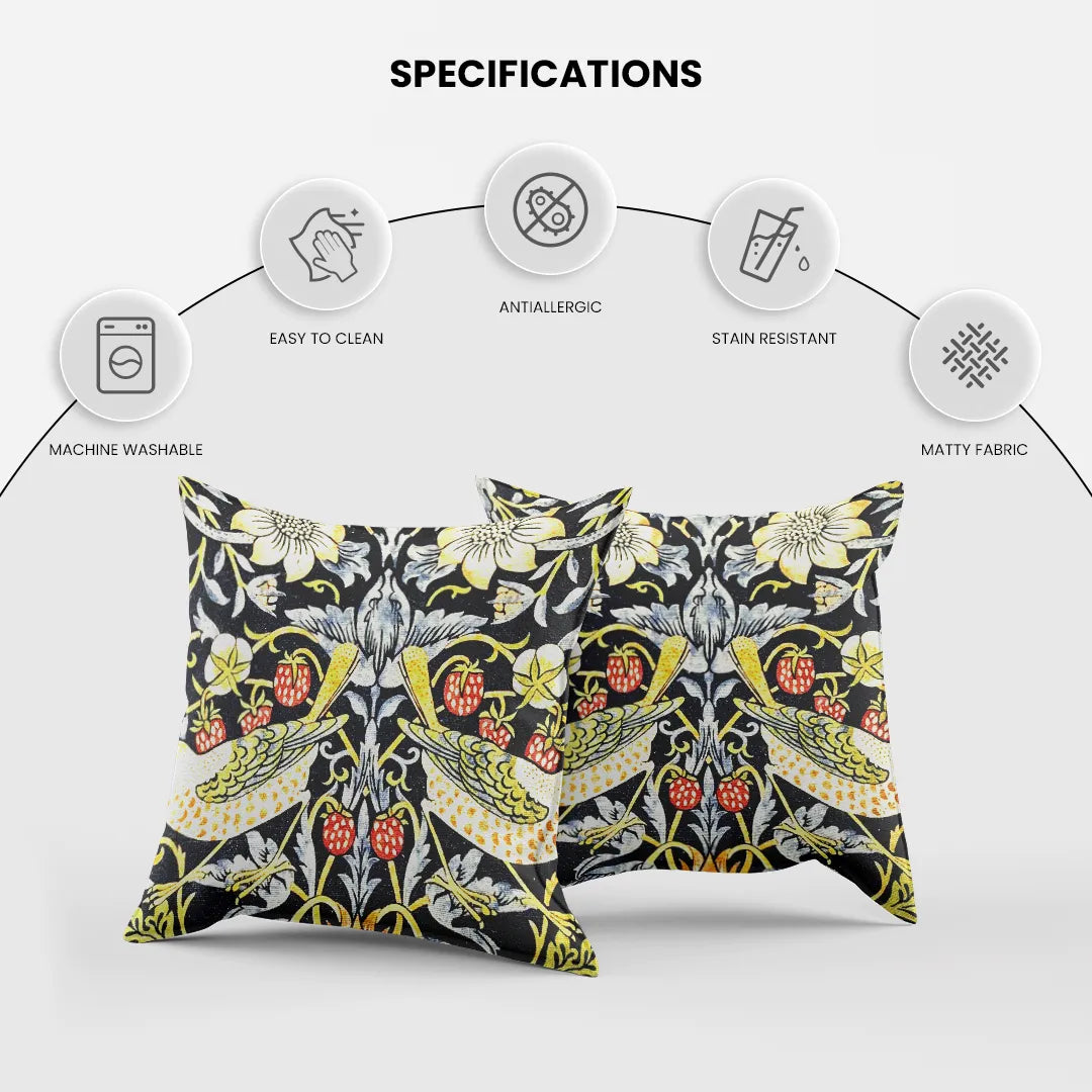 Arts and Crafts with Floral Motifs & Bird Accents Cushion Cover
