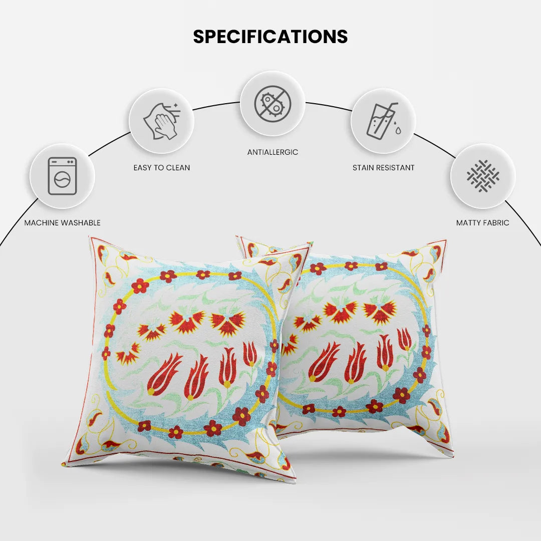 Stylized Floral and Geometric Embroidered Cushion Cover