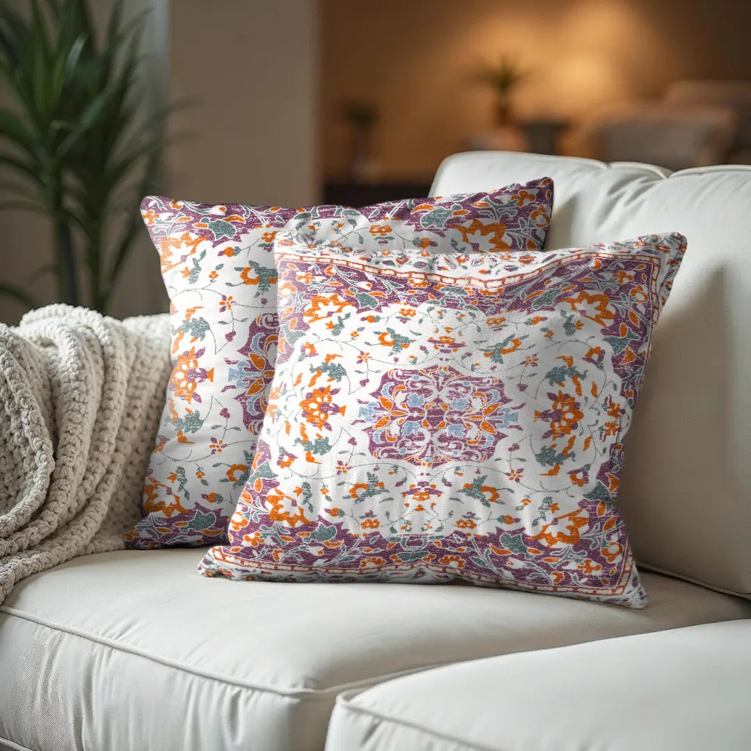 Floral Medallion with Cream Rug Design Cushion Cover