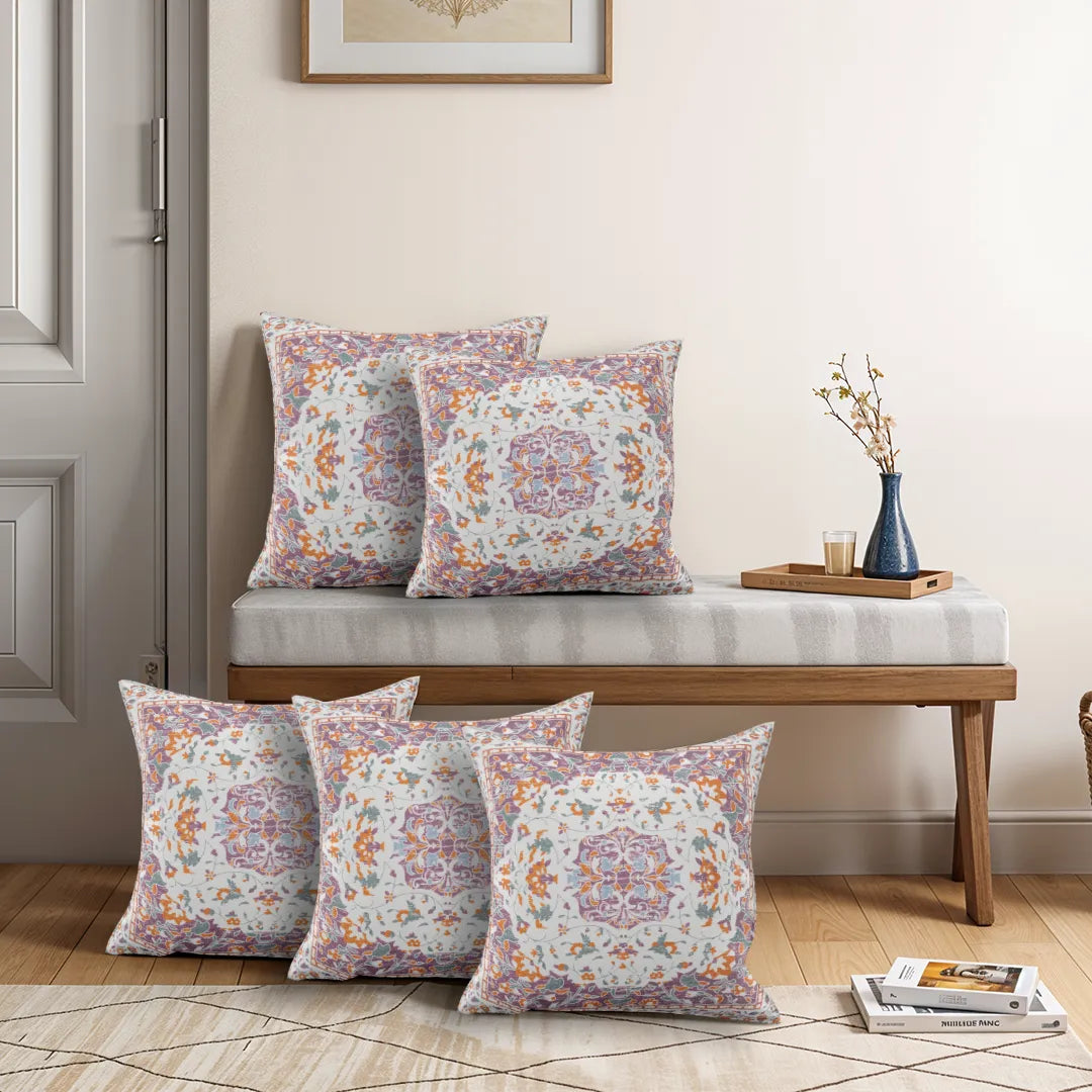 Floral Medallion with Cream Rug Design Cushion Cover