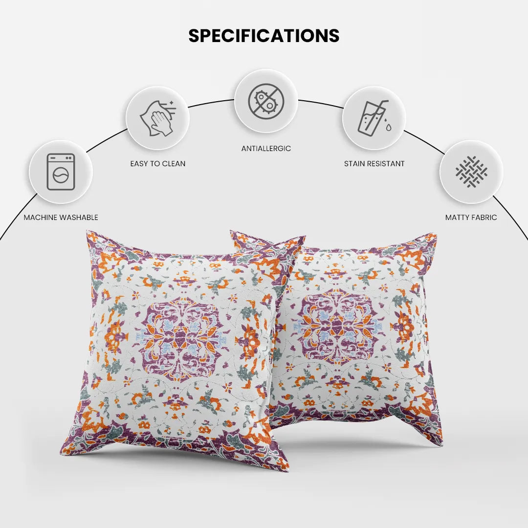 Floral Medallion with Cream Rug Design Cushion Cover