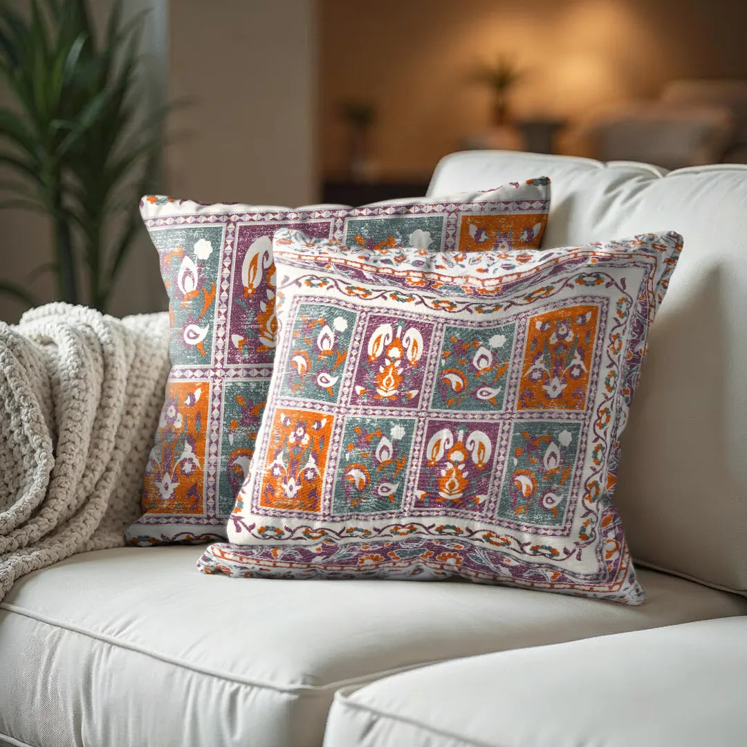 Square Block Floral Cushion Cover