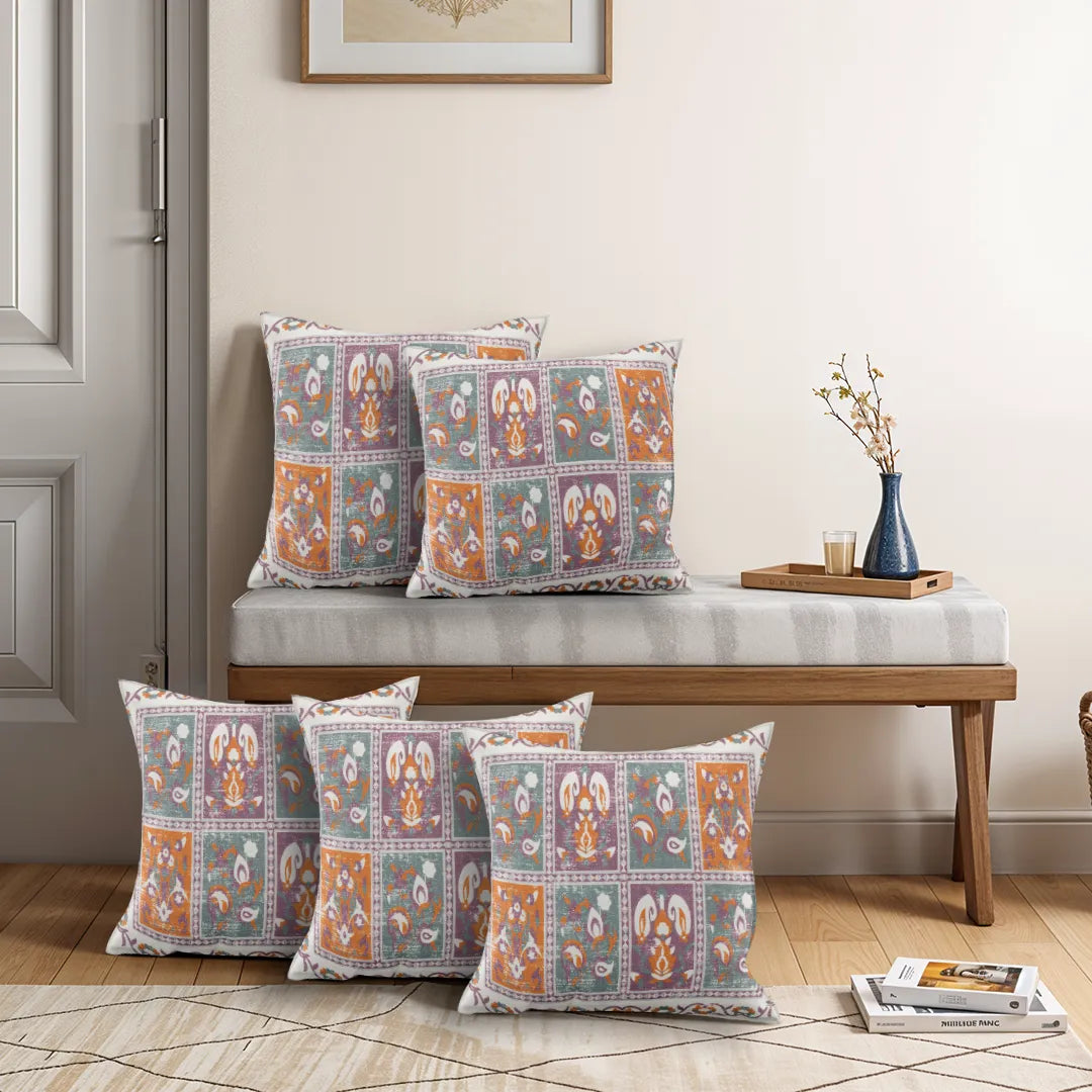 Square Block Floral Cushion Cover