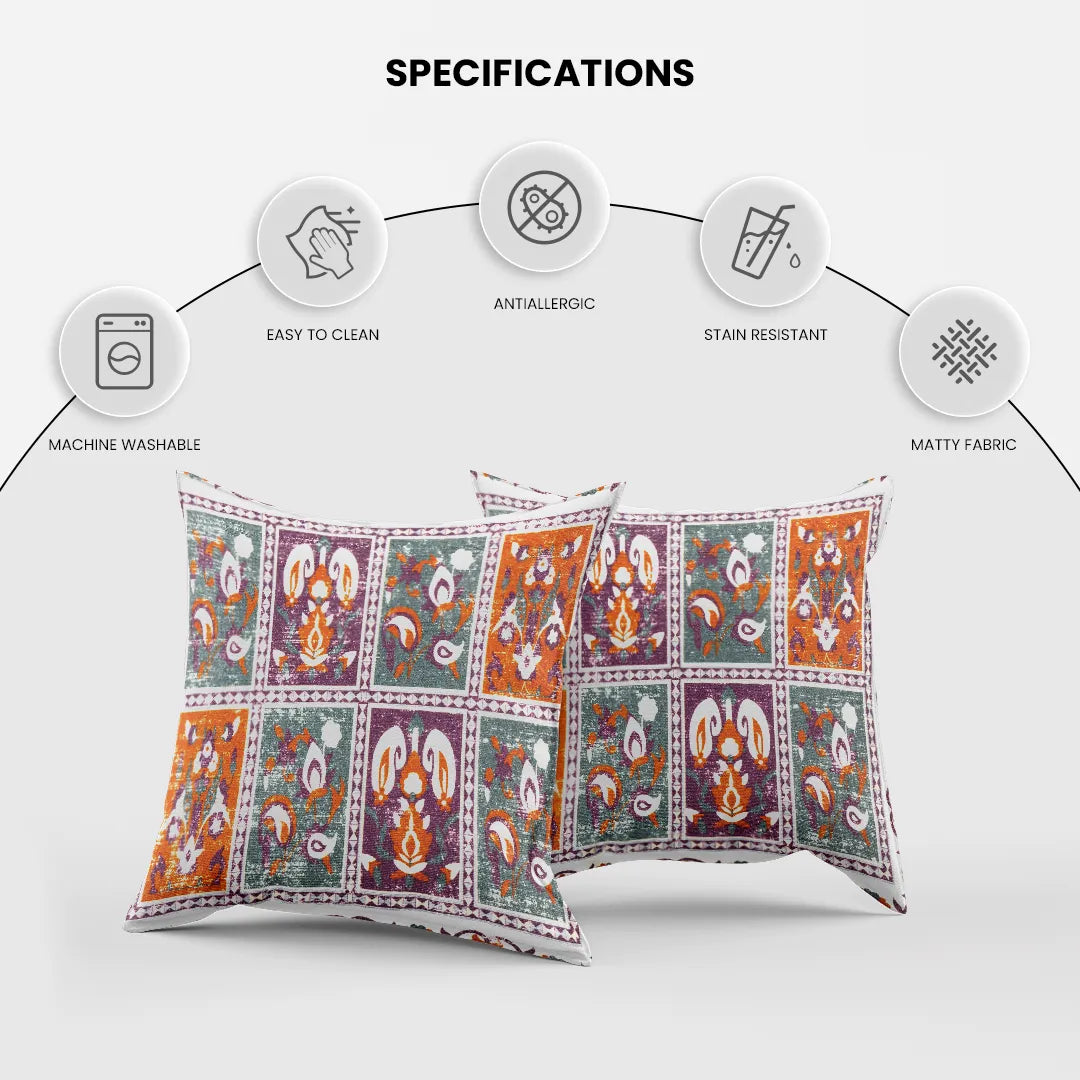 Square Block Floral Cushion Cover