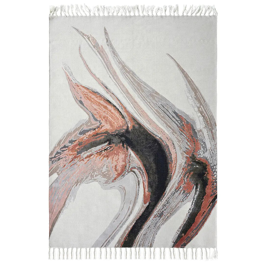 Modern Abstract Rug with Fluid Shapes and Muted Tones