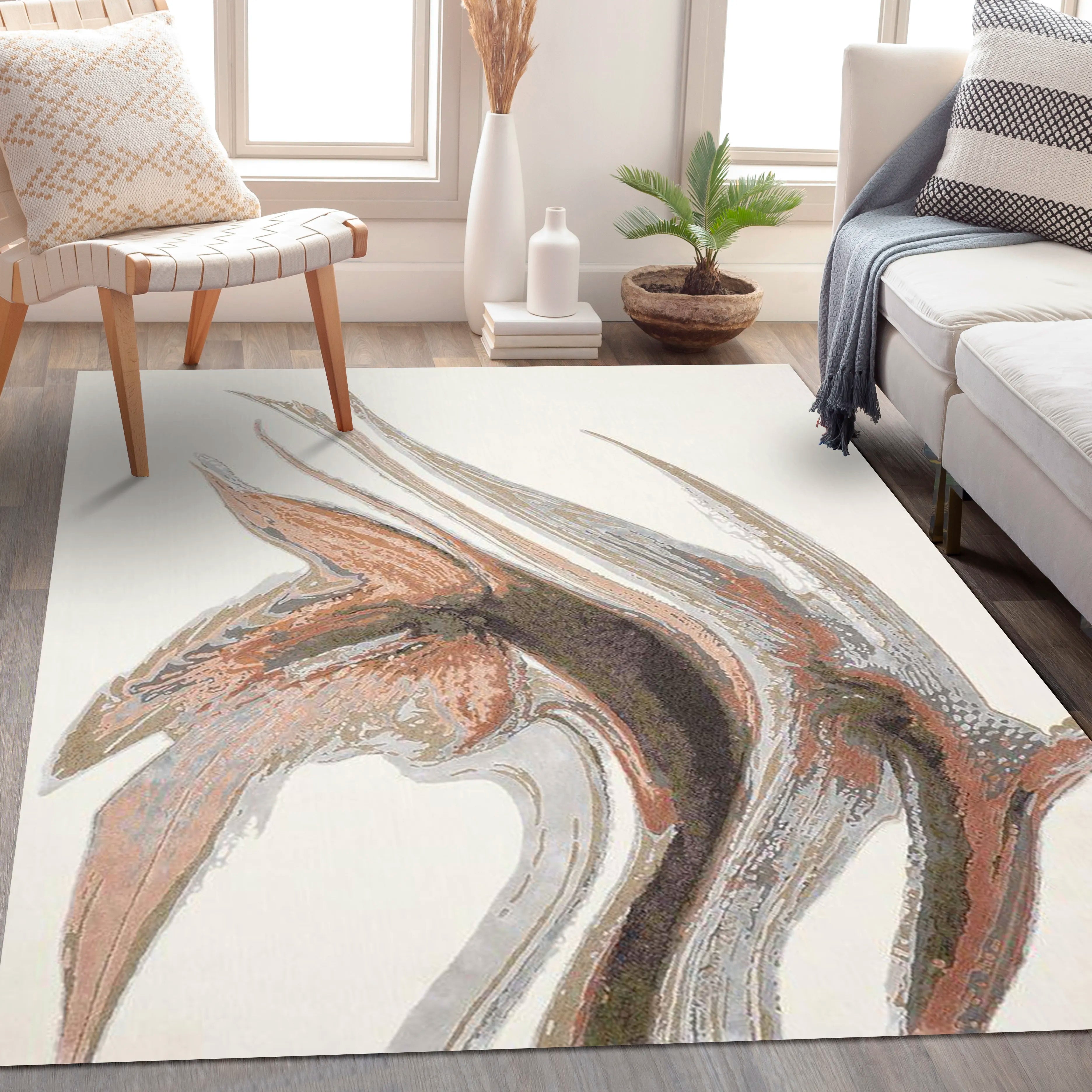 Modern Abstract Rug with Fluid Shapes and Muted Tones