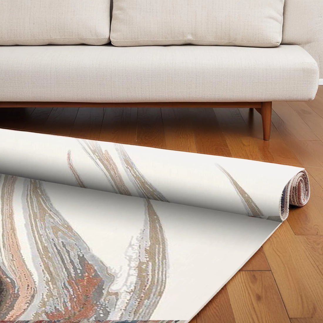 Modern Abstract Rug with Fluid Shapes and Muted Tones