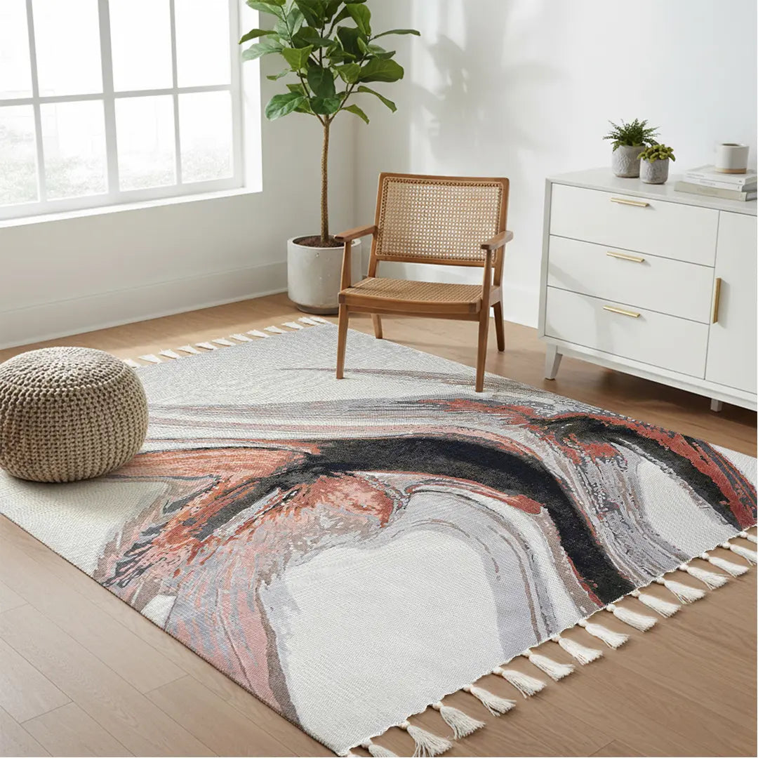 Modern Abstract Rug with Fluid Shapes and Muted Tones