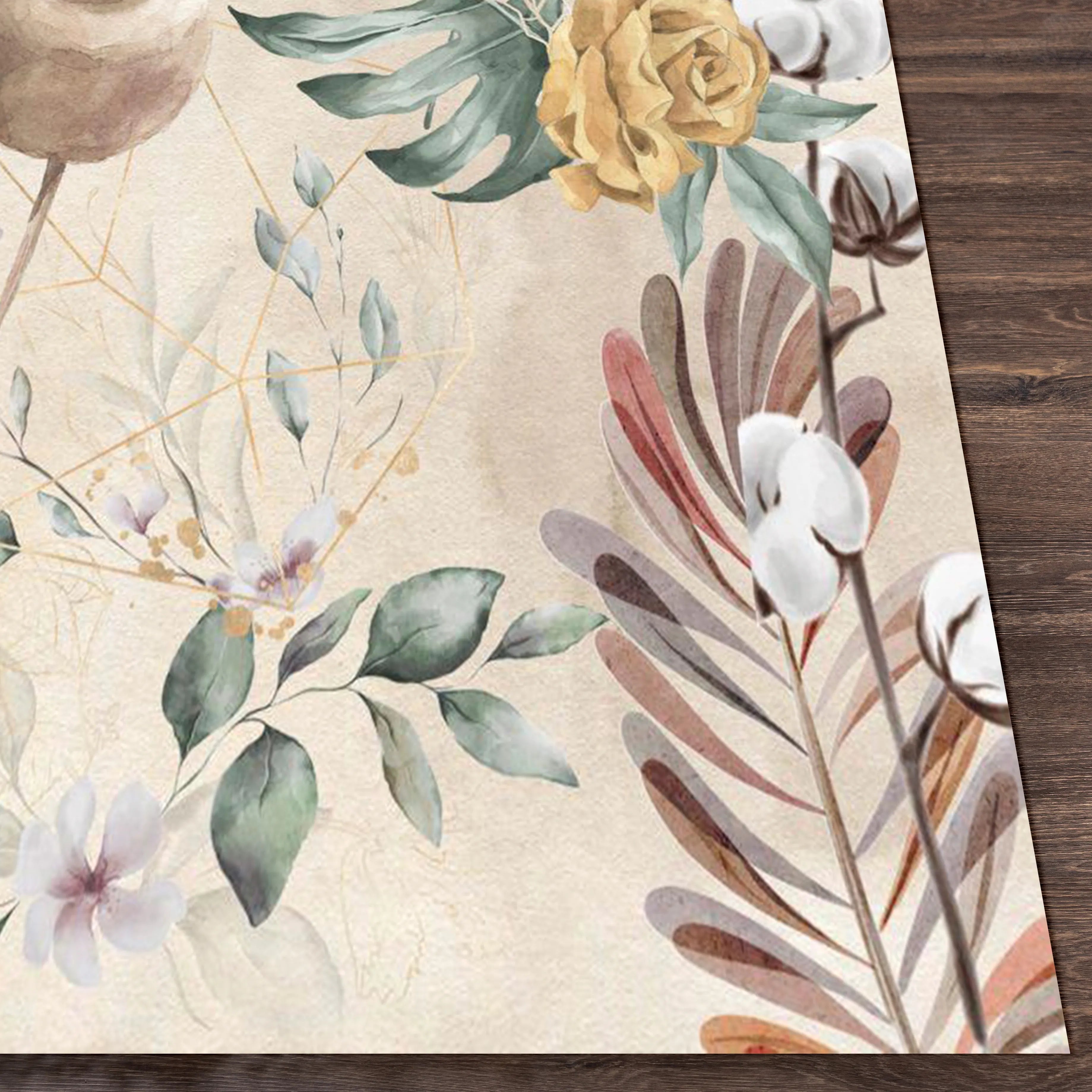Botanical-Themed Digital Print Rug with Tropical and Floral Motifs