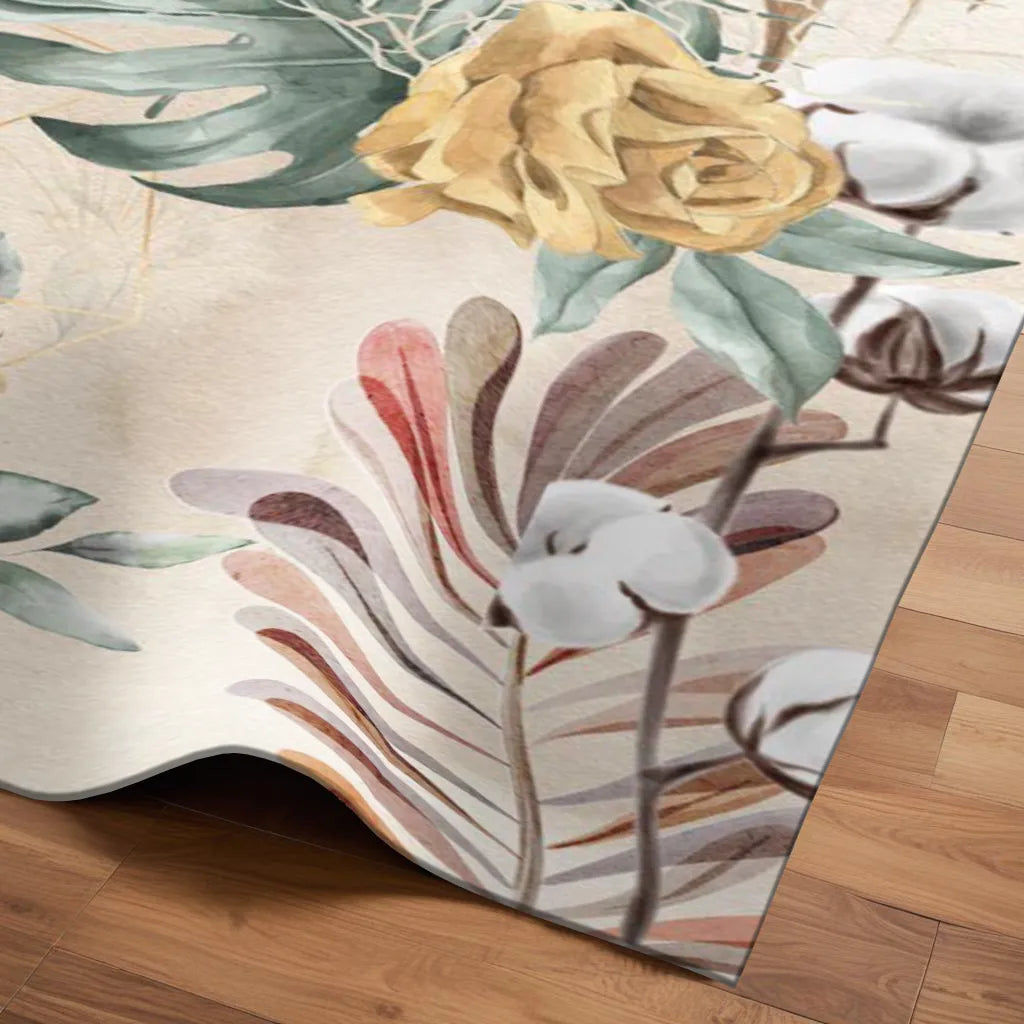 Botanical-Themed Digital Print Rug with Tropical and Floral Motifs
