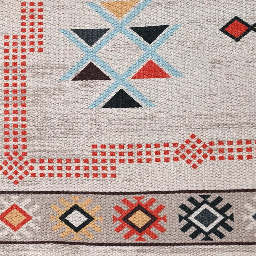 Earth-Tone Rug with Symmetrical Geometric and Stylized Floral Patterns