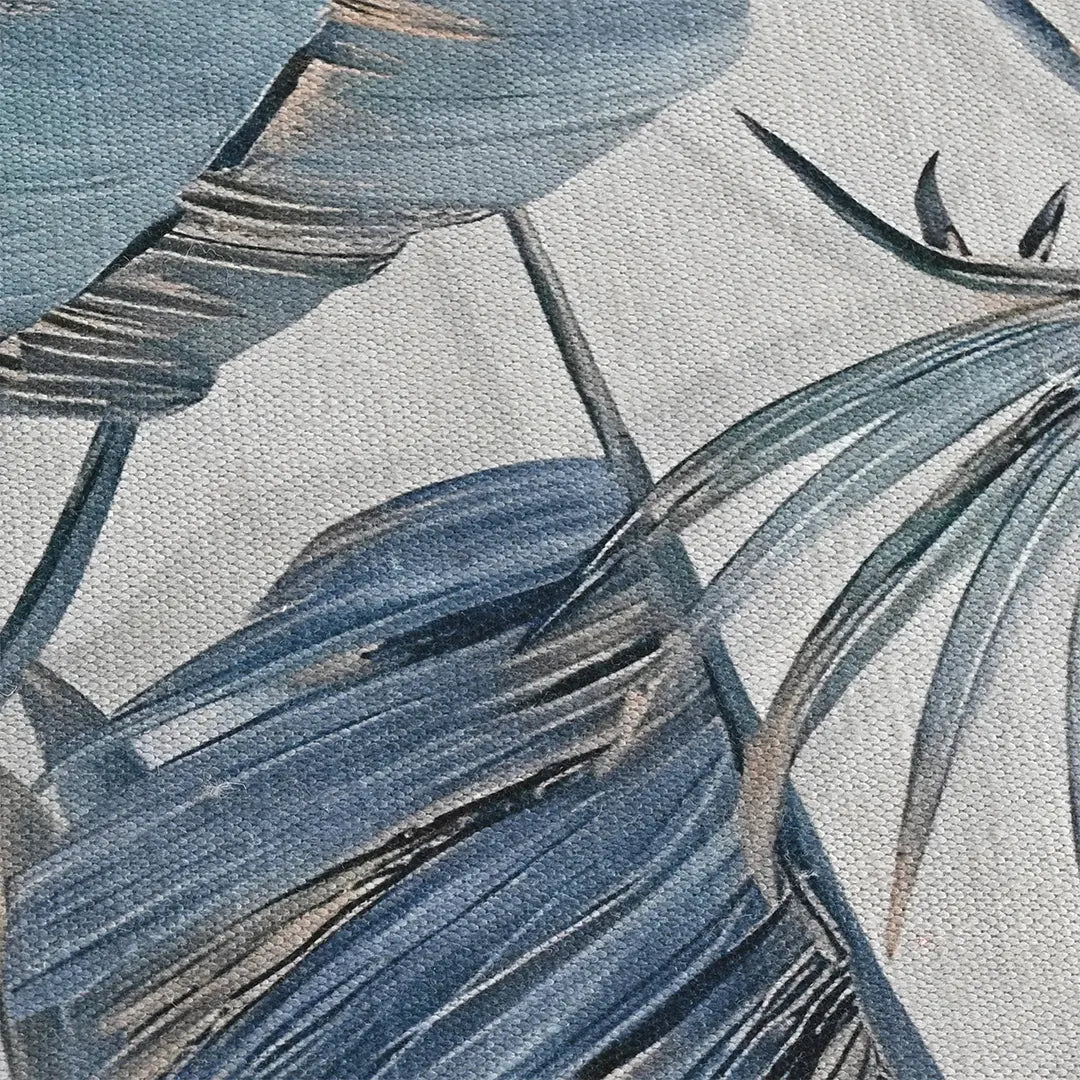 Digital Printed Rug with Muted Teal and Pale Gold Leaf Design