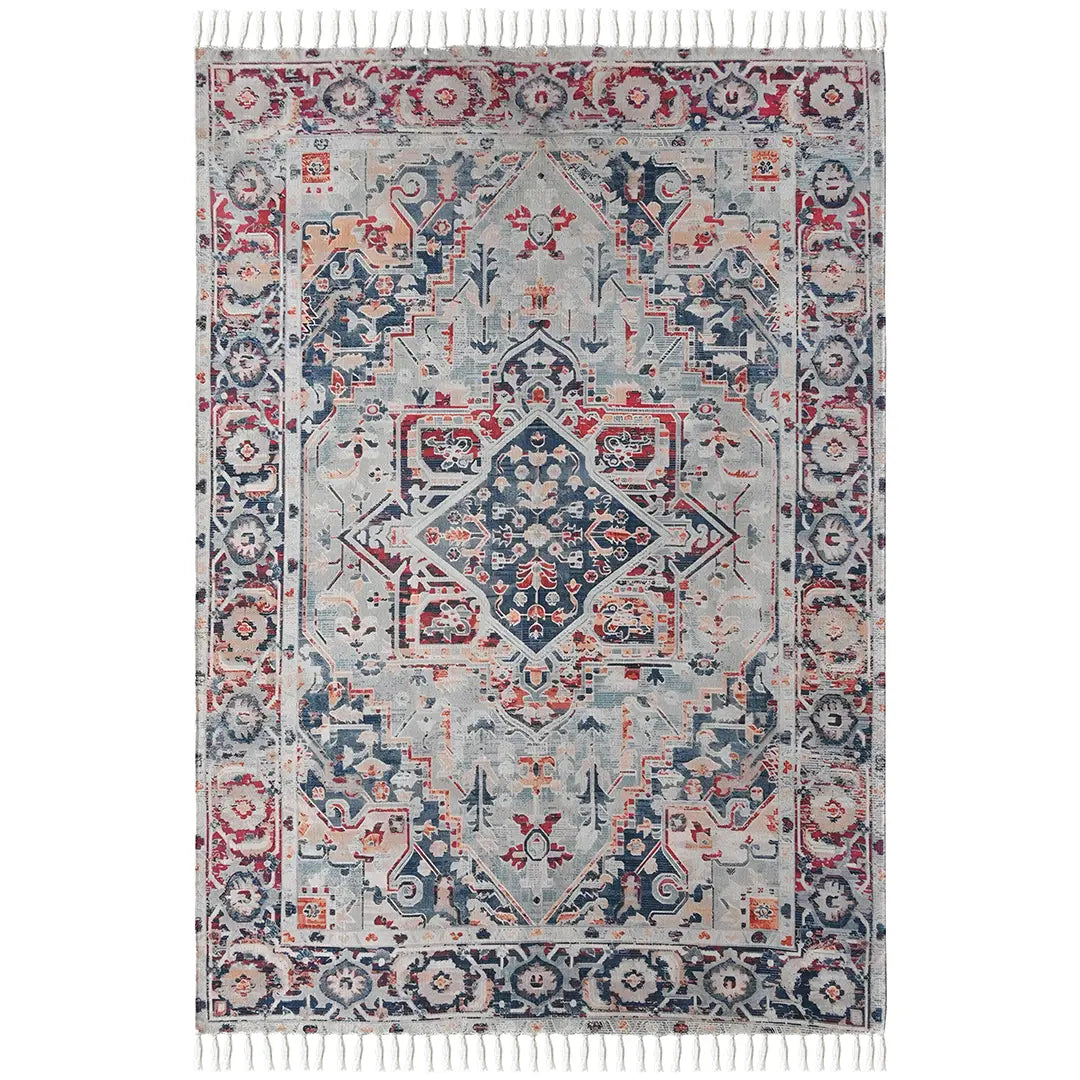 Vintage-Style Digital Printed Rug with Floral and Geometric Designs
