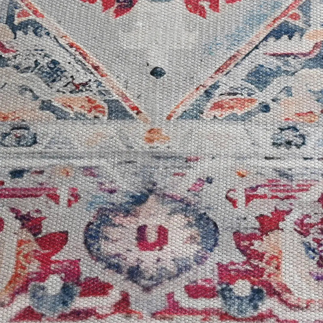 Vintage-Style Digital Printed Rug with Floral and Geometric Designs