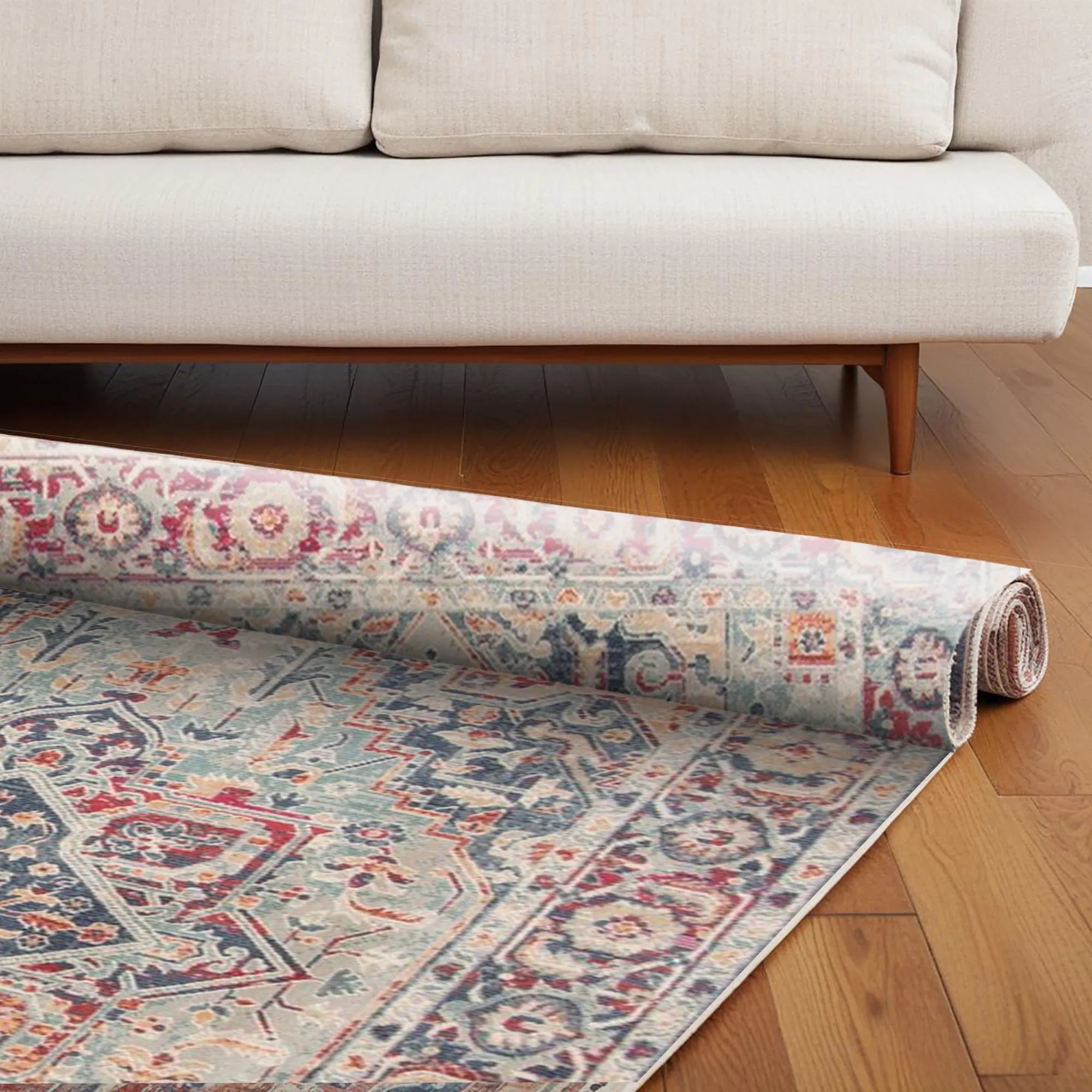 Vintage-Style Digital Printed Rug with Floral and Geometric Designs