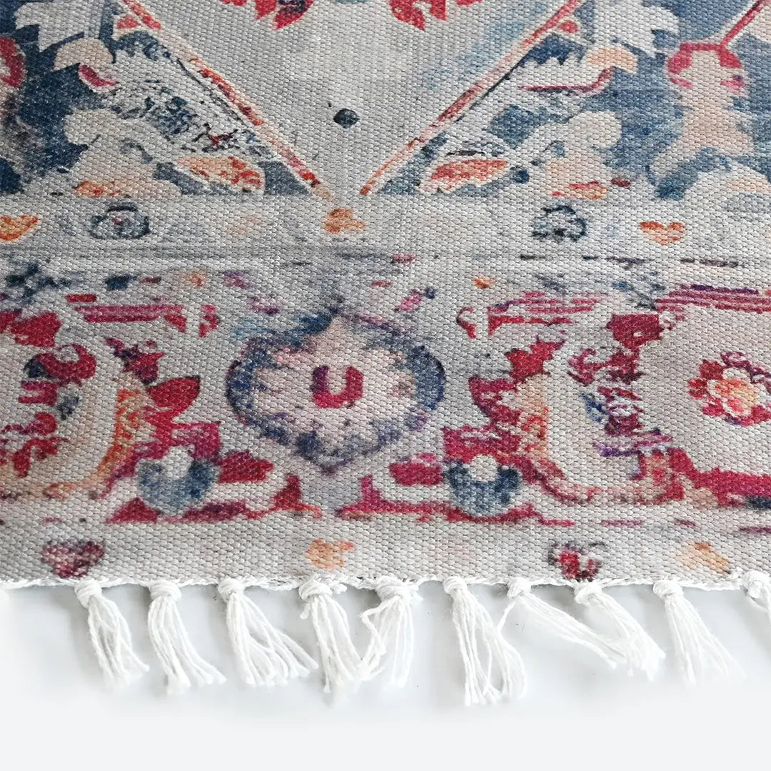 Vintage-Style Digital Printed Rug with Floral and Geometric Designs