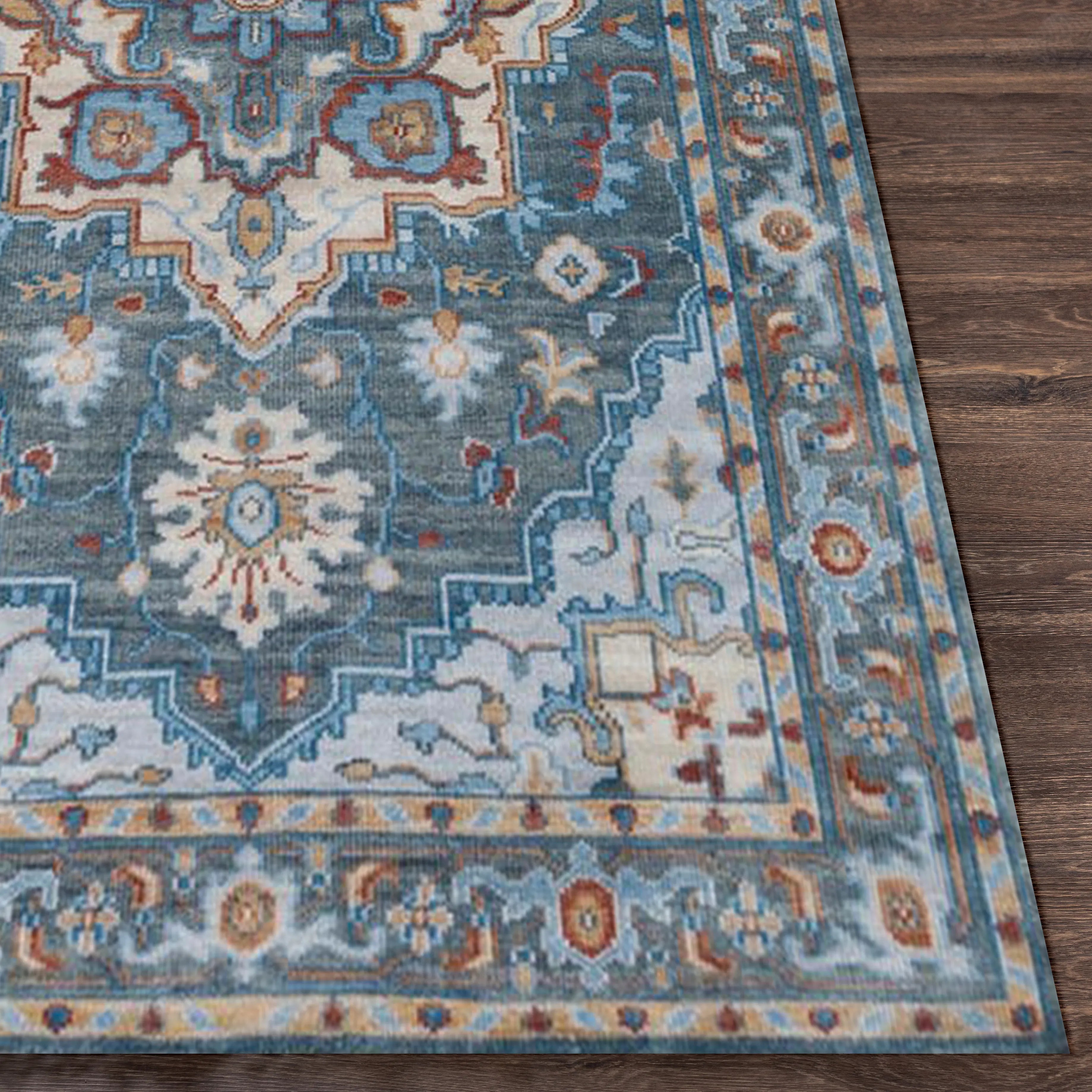 Digital Printed Rug with Classic Central Medallion and Symmetrical Patterns