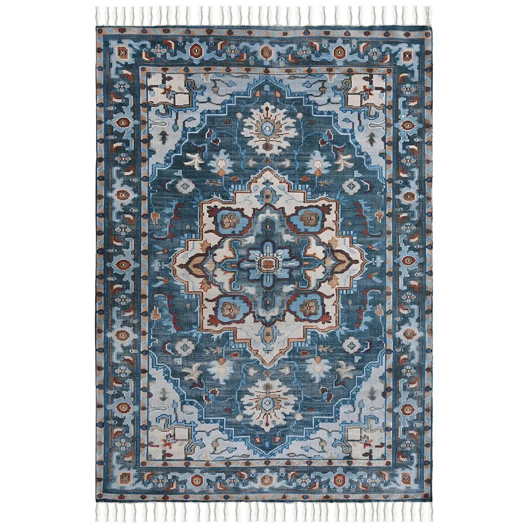 Digital Printed Rug with Classic Central Medallion and Symmetrical Patterns