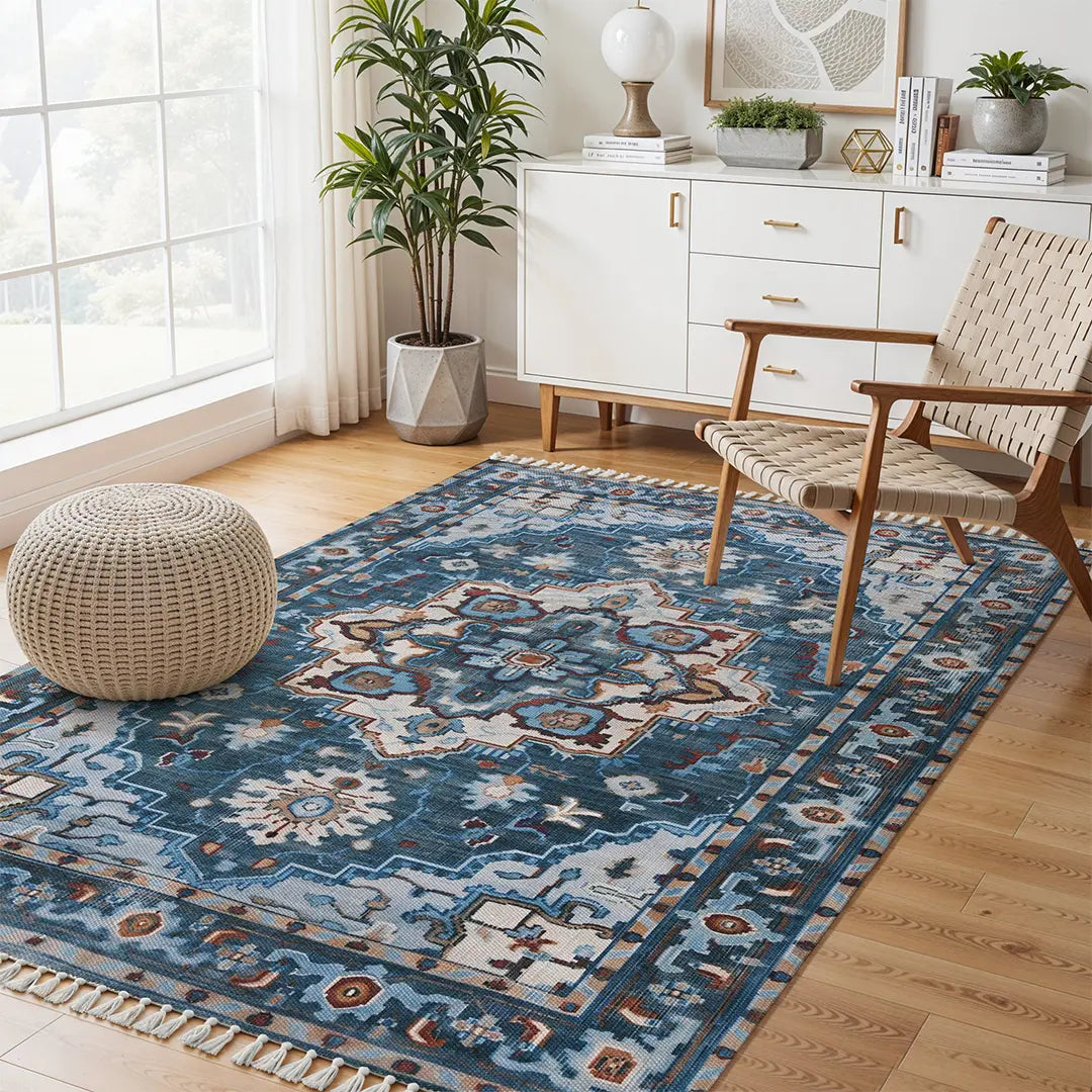 Digital Printed Rug with Classic Central Medallion and Symmetrical Patterns