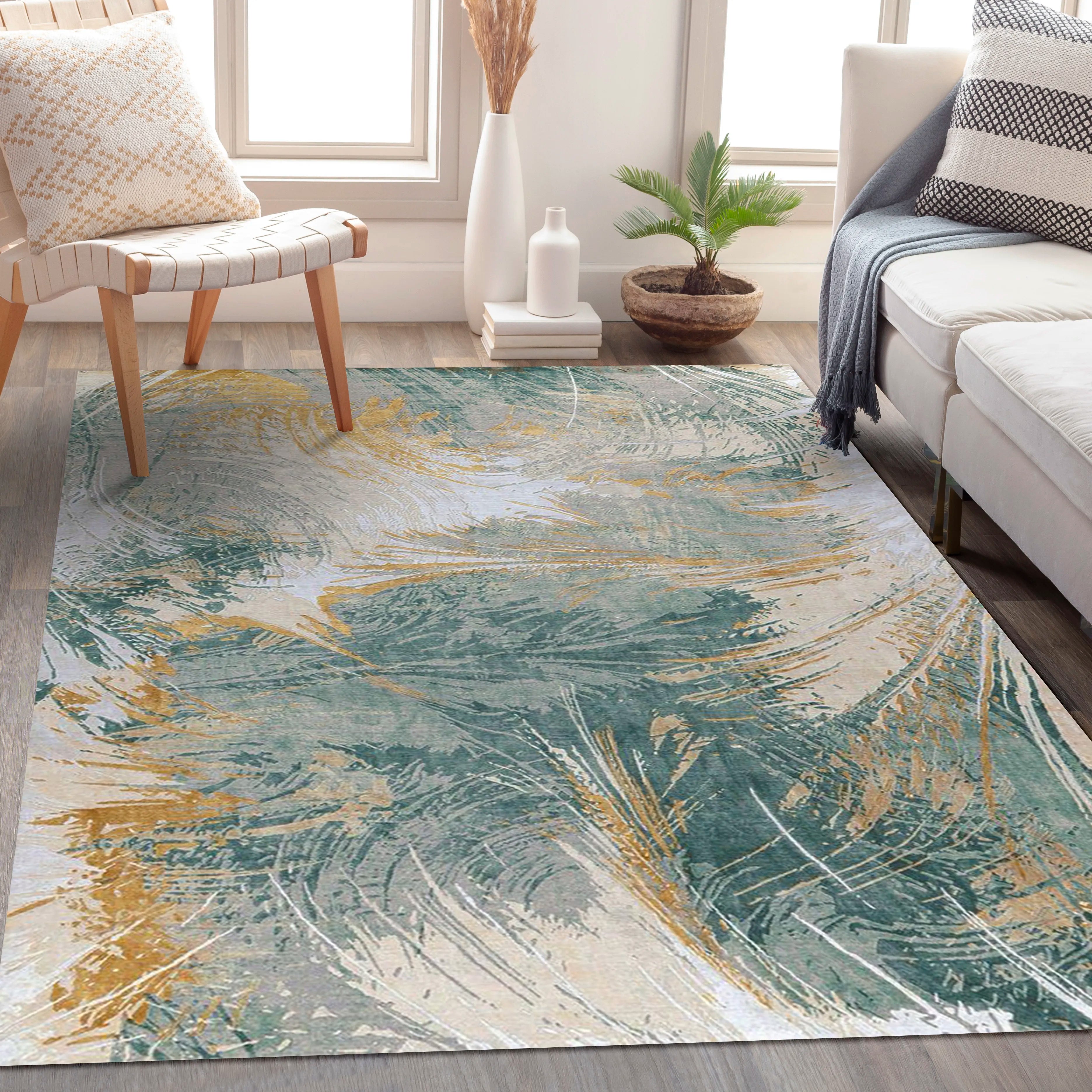 Digital Printed Abstract Rug with Flowing Water-Inspired Patterns