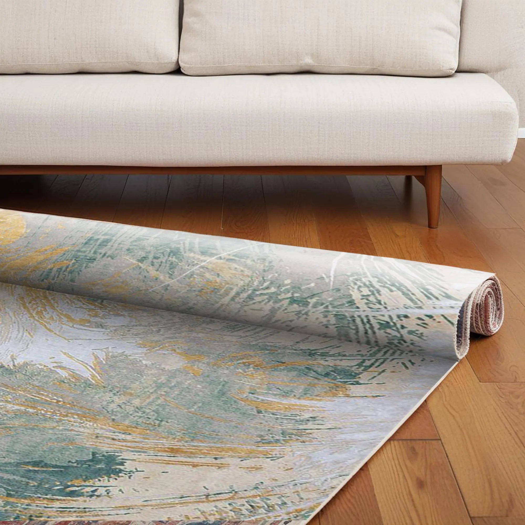 Digital Printed Abstract Rug with Flowing Water-Inspired Patterns