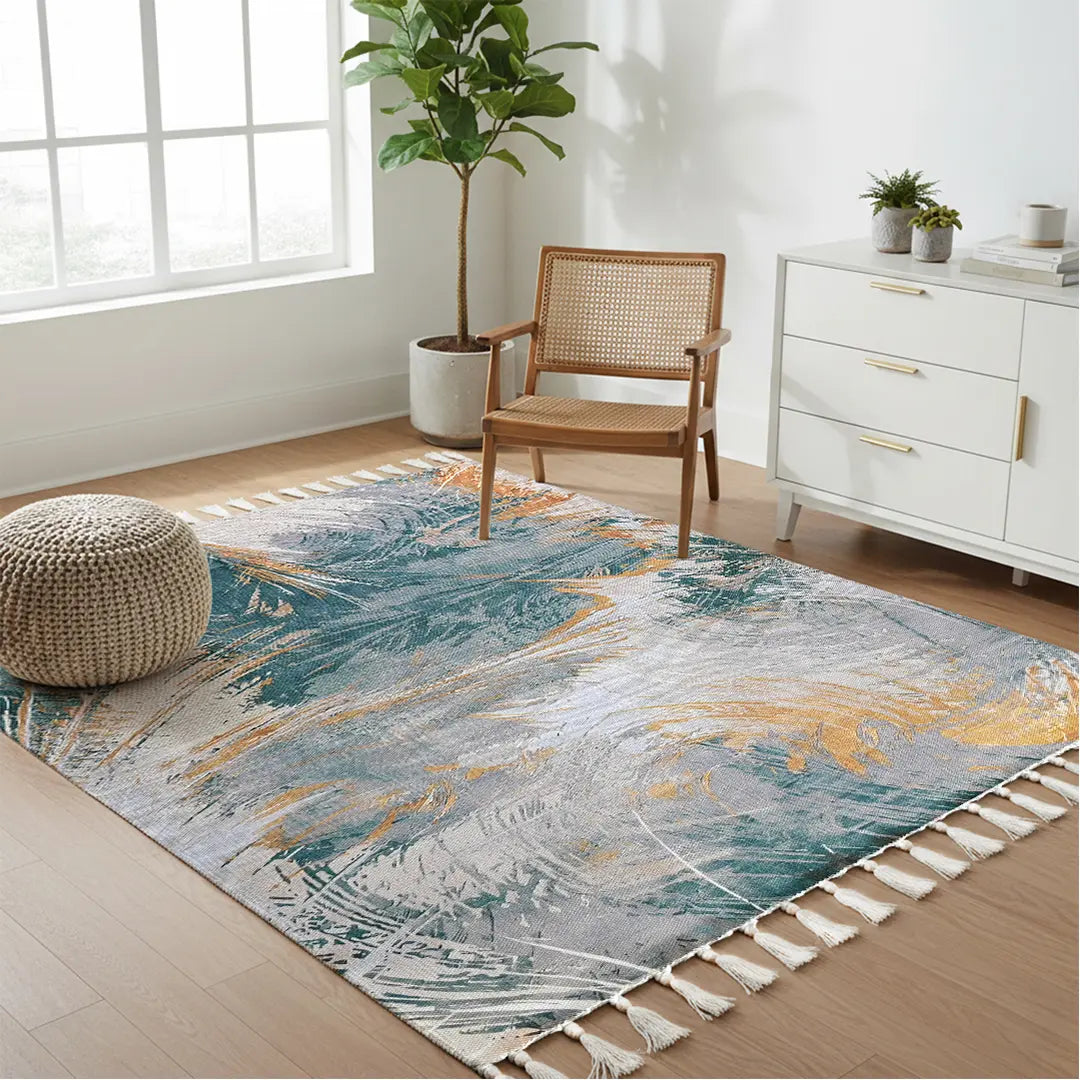 Digital Printed Abstract Rug with Flowing Water-Inspired Patterns