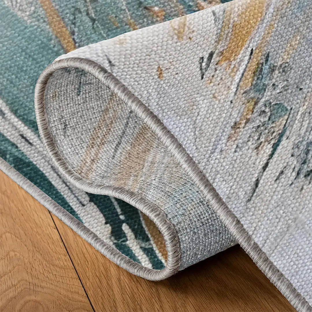 Digital Printed Abstract Rug with Flowing Water-Inspired Patterns