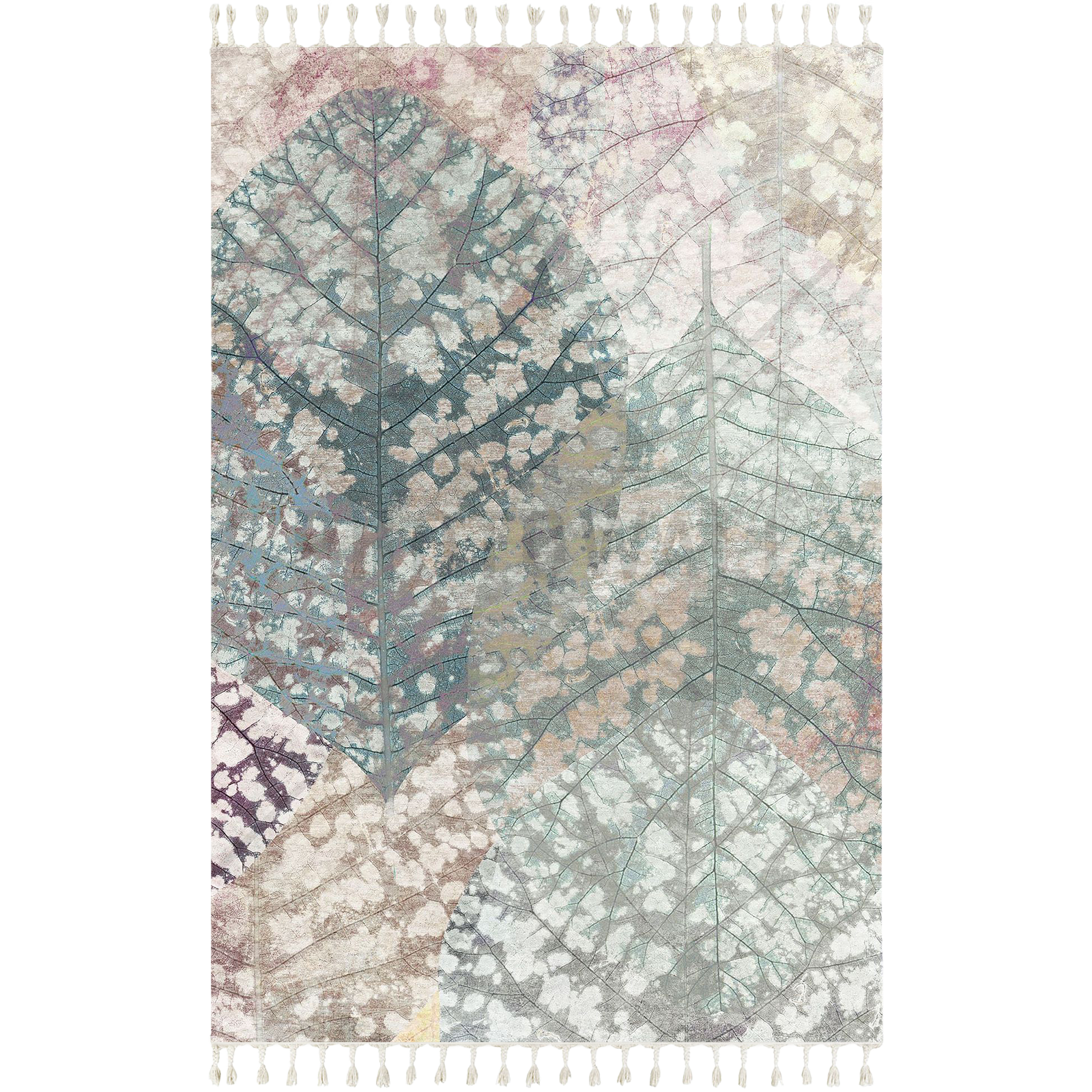 Textured Digital Print Rug Featuring Overlapping Leaf Designs