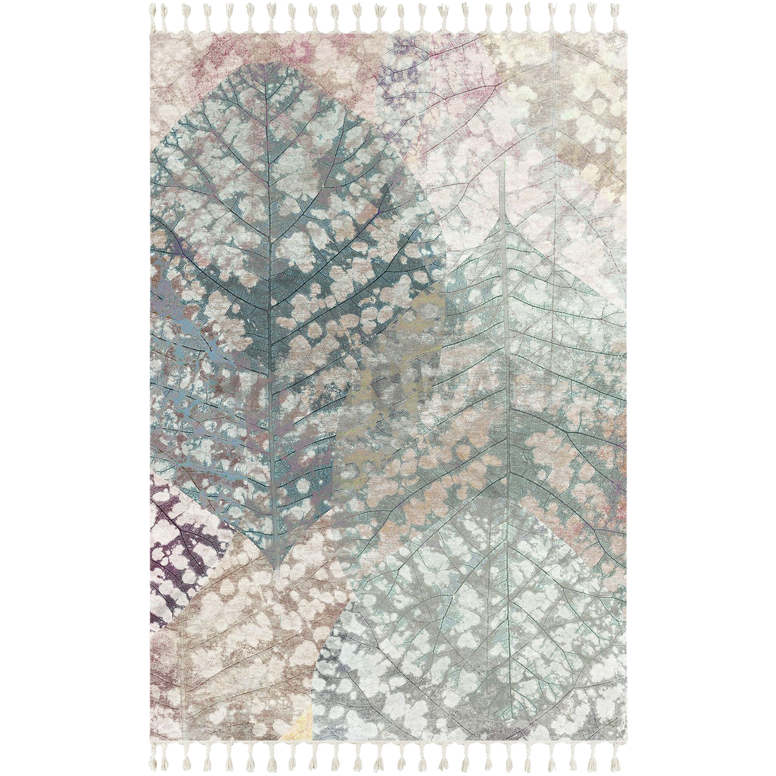 Textured Digital Print Rug Featuring Overlapping Leaf Designs
