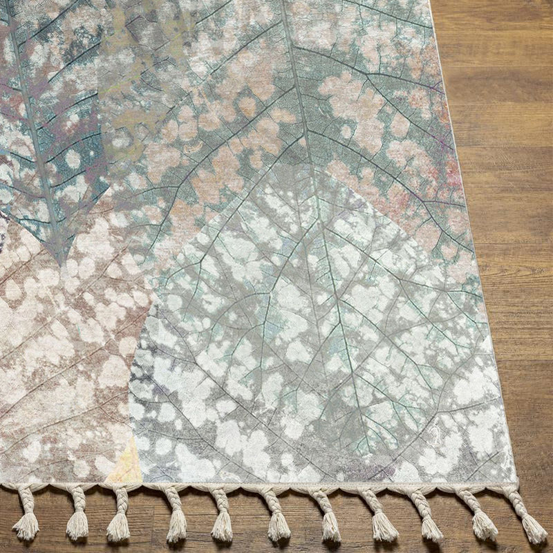 Textured Digital Print Rug Featuring Overlapping Leaf Designs