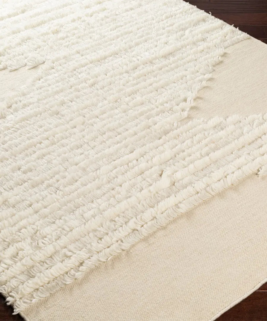 Hand Woven Geometric & Stripes Apache Ivory Wool Rug