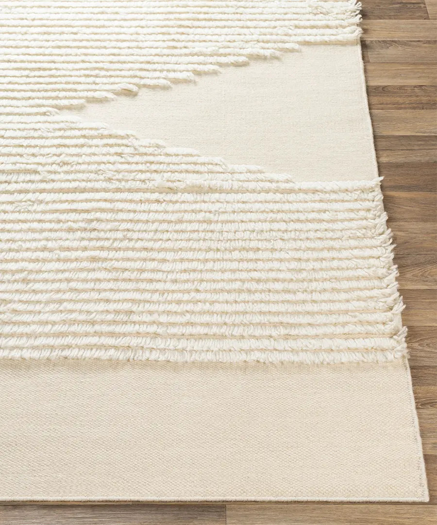 Hand Woven Geometric & Stripes Apache Ivory Wool Rug