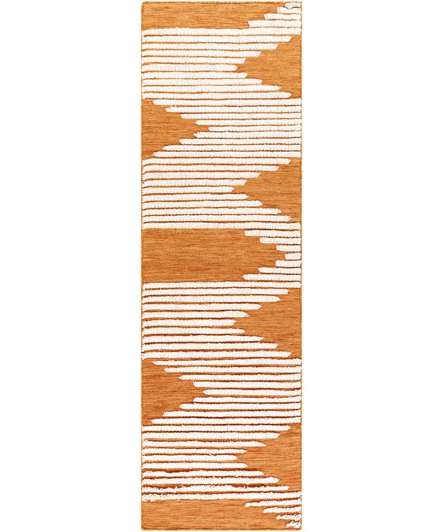 Hand Woven Geometric & Stripes Apache Orange Wool Rug