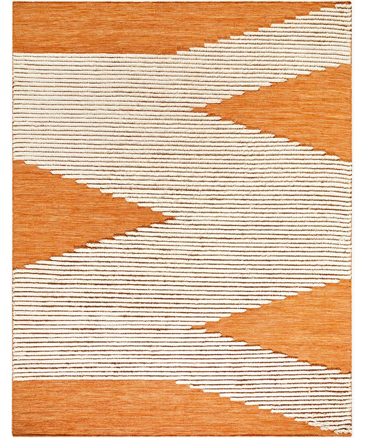 Hand Woven Geometric & Stripes Apache Orange Wool Rug