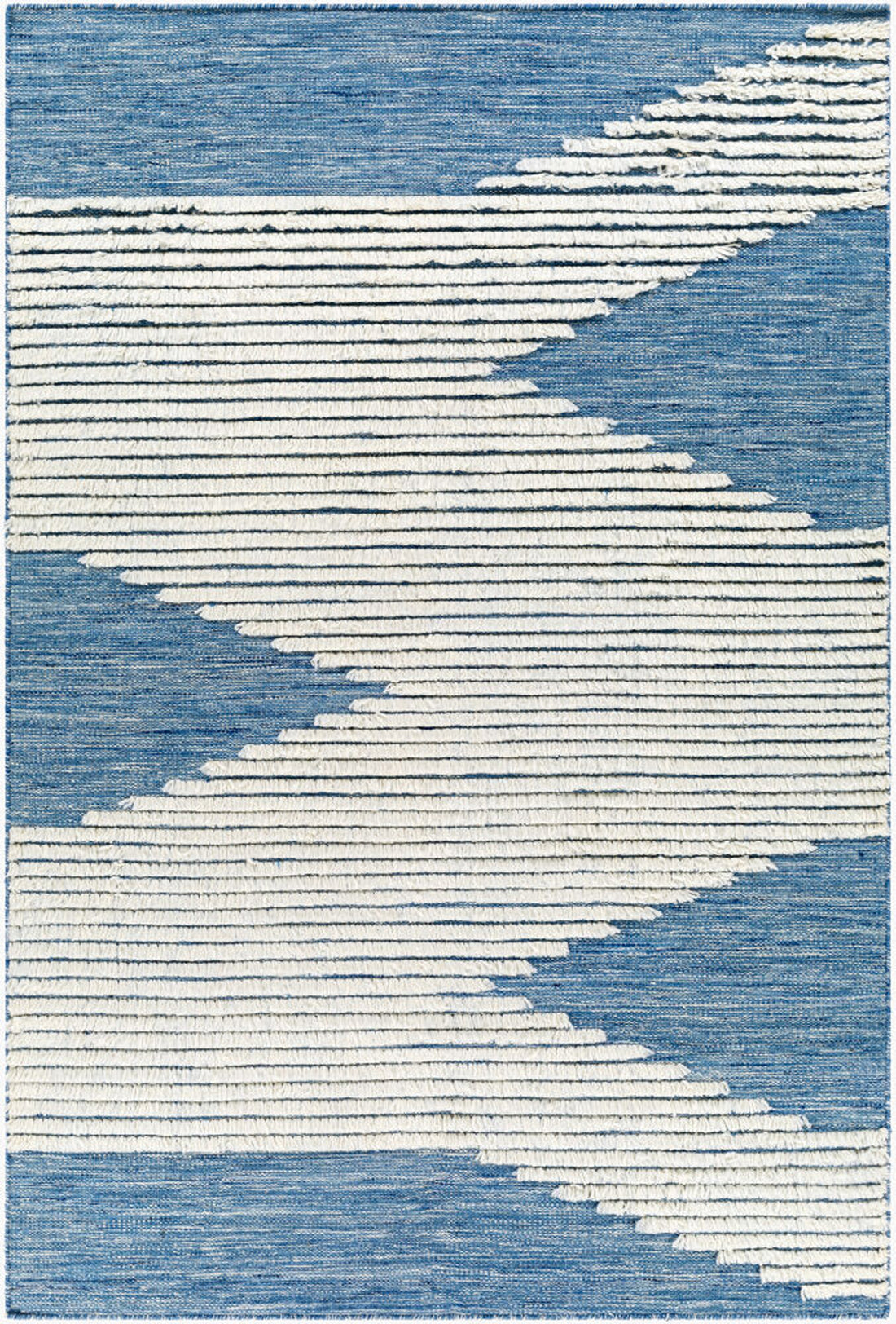 Apache Hand-Woven Cream and Bright Blue Wool Rug