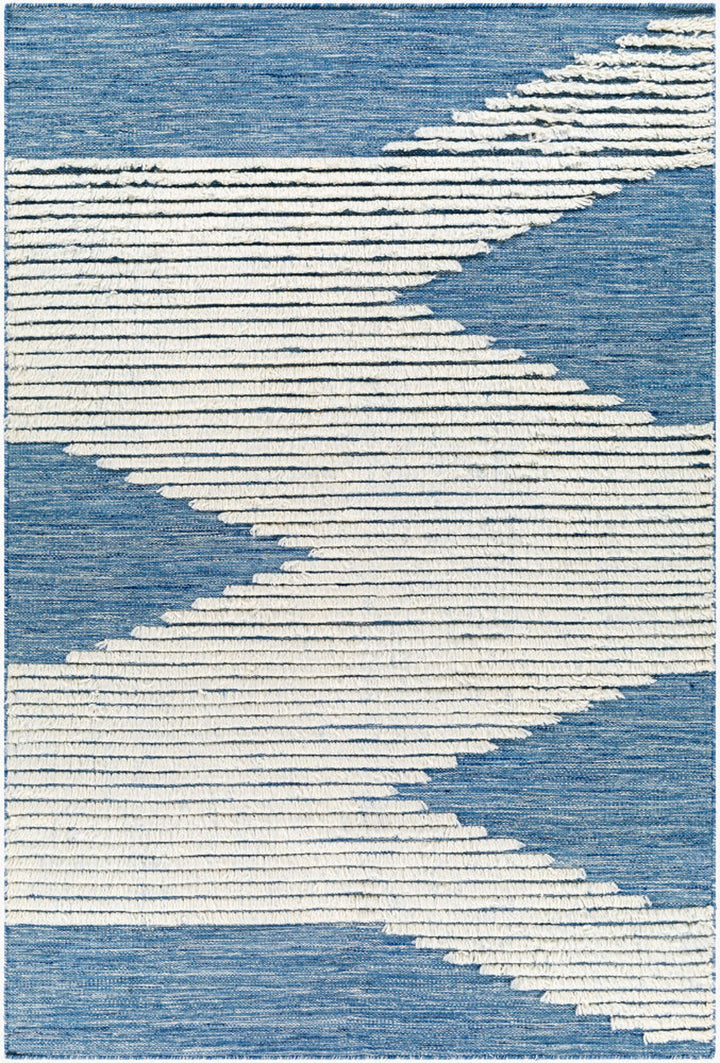 Apache Hand-Woven Cream and Bright Blue Wool Rug